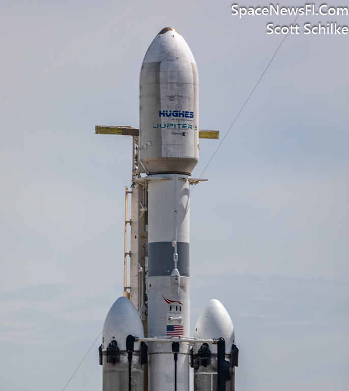 Close Up The 7th Ever Flown SpaceX Falcon Heavy Rocket Waiting For Liftoff