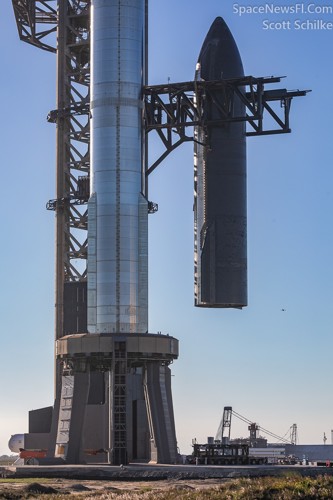 SpaceX Super Heavy Starship S25 Stacking On Top Of B9 Two Days Before Launch Attempt