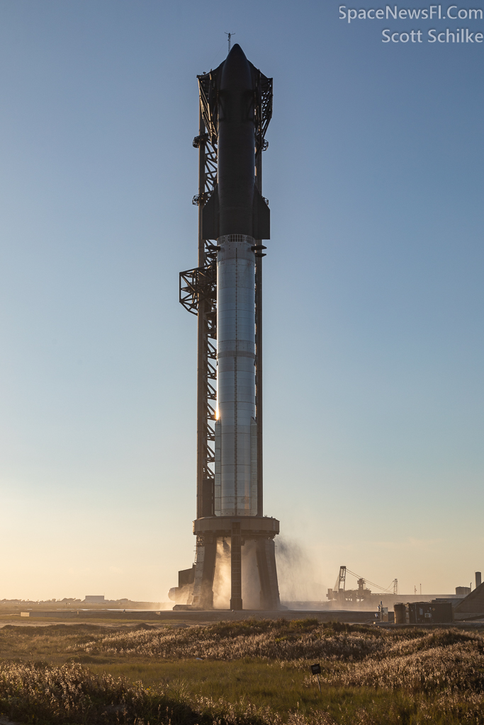 Fully Stacked Starship Test Flight 2 at Sunrise